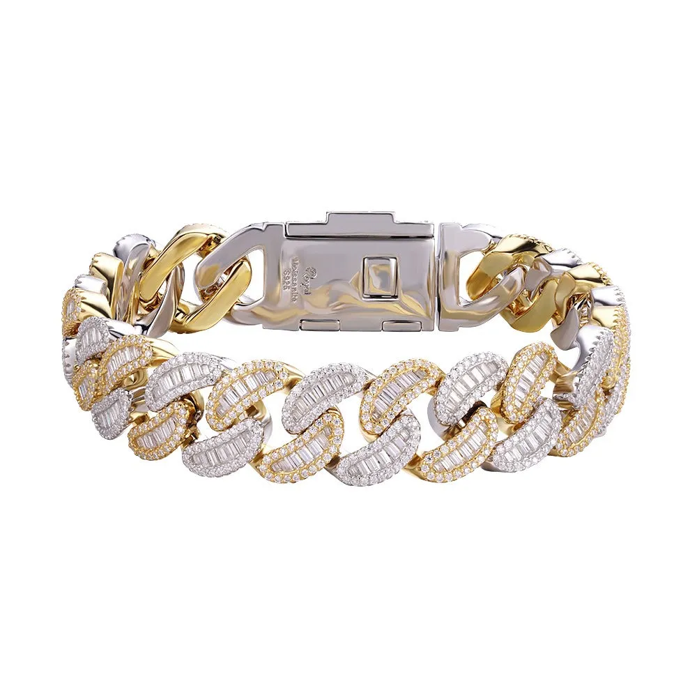 14k Cuban 18mm Bracelet Baguette Moissanite 2 Tone Silver sold by Master Of Bling
