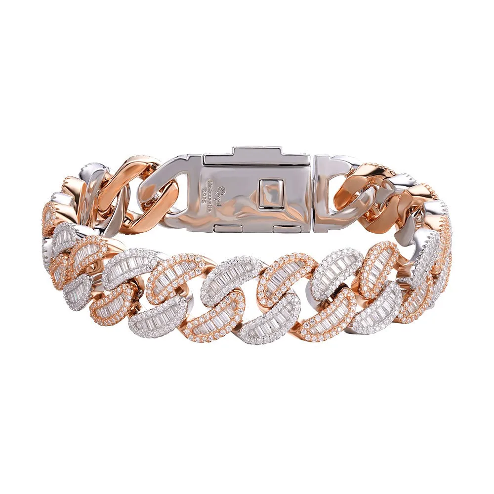 14k Cuban 18mm Bracelet Baguette Moissanite 2 Tone Silver sold by Master Of Bling product image thumbnail 2
