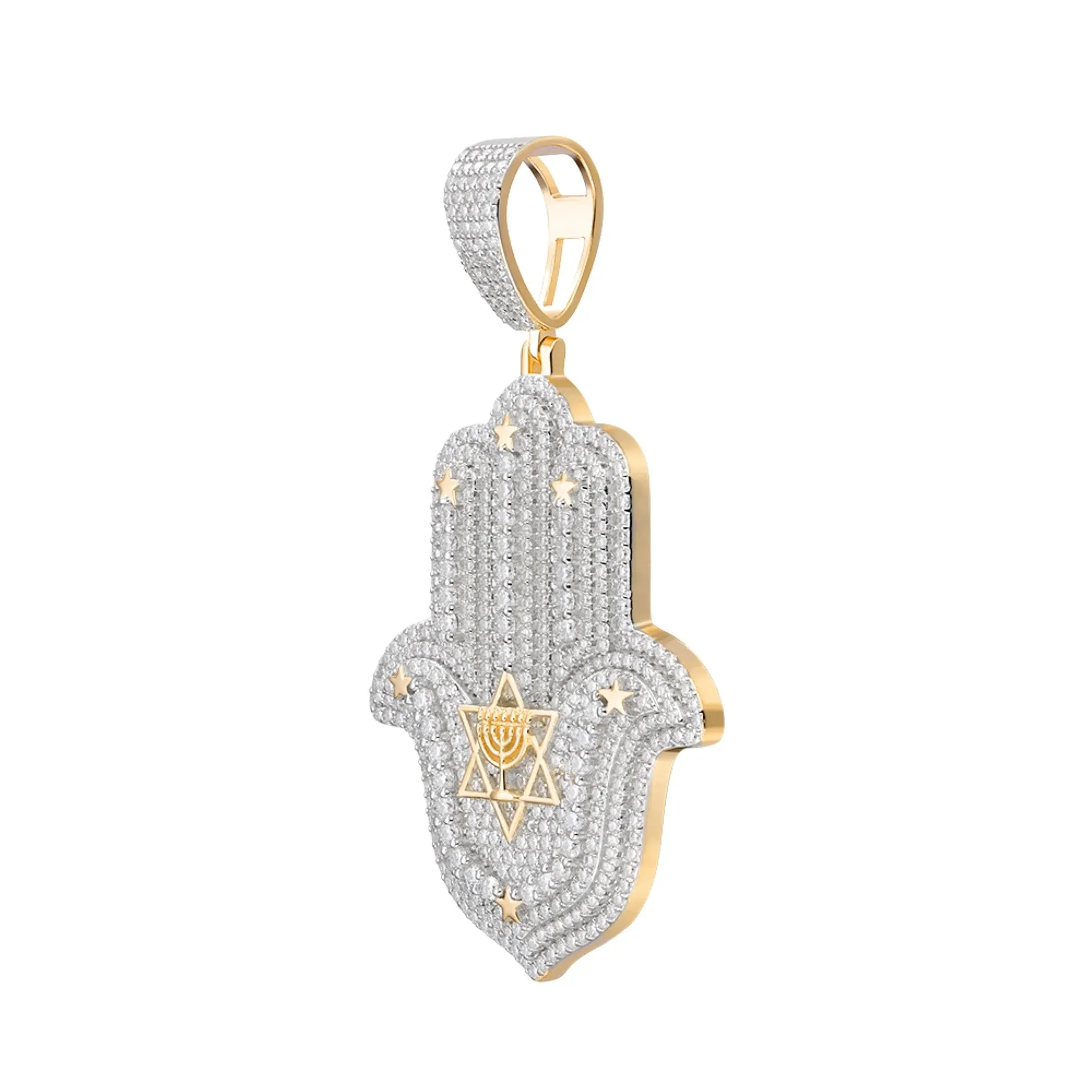 Moissanite Hamsa Hand Silver Pendant 2 Tone Gold sold by Master Of Bling product image thumbnail 2