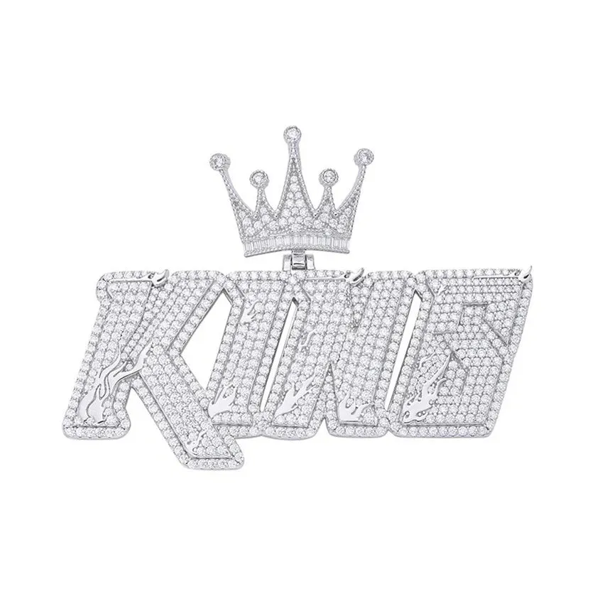Moissanite King Crown Pendant 925 Silver Charm sold by Master Of Bling