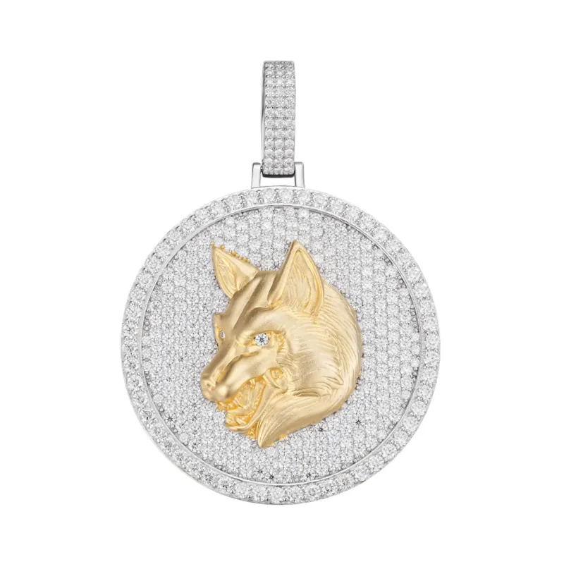 Medallion Wolf Pendant 925 Silver Moissanite Charm sold by Master Of Bling