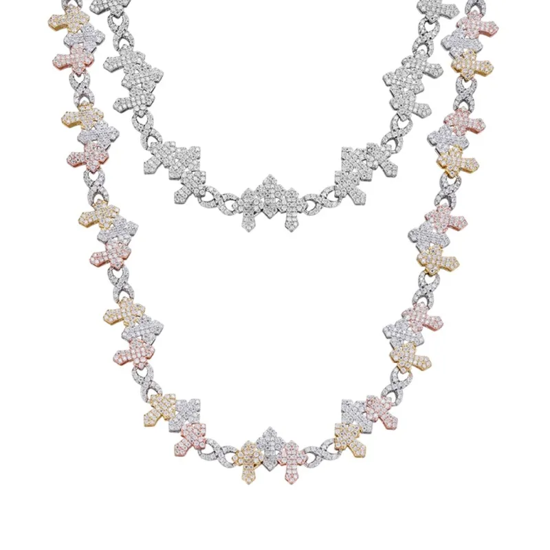 Moissanite 3 Cross Necklace Triple Link Chain 925 sold by Master Of Bling