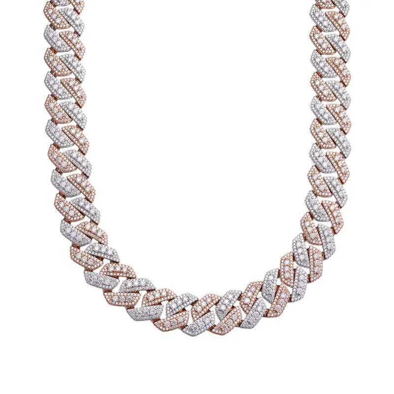 20mm Moissanite Solitaire Cuban Chain Rose Necklace sold by Master Of Bling