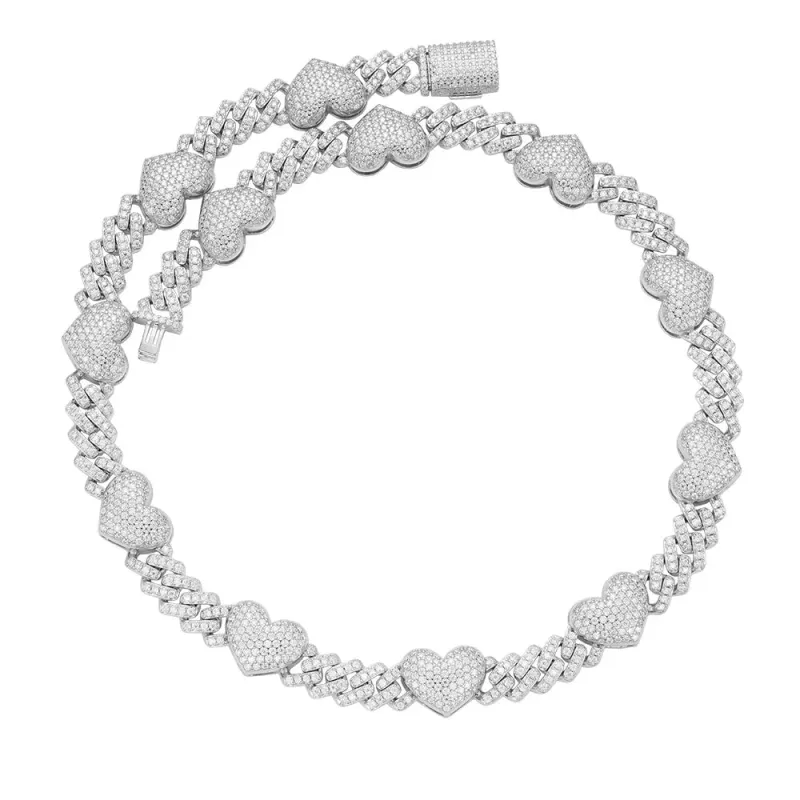Moissanite Heart Cuban Link Chain Womens 925 Silver sold by Master Of Bling