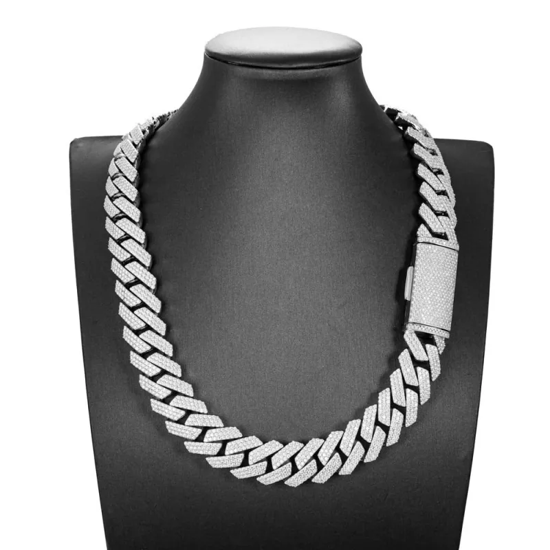 23mm Moissanite Prong Set Cuban Chain 925 Necklace sold by Master Of Bling