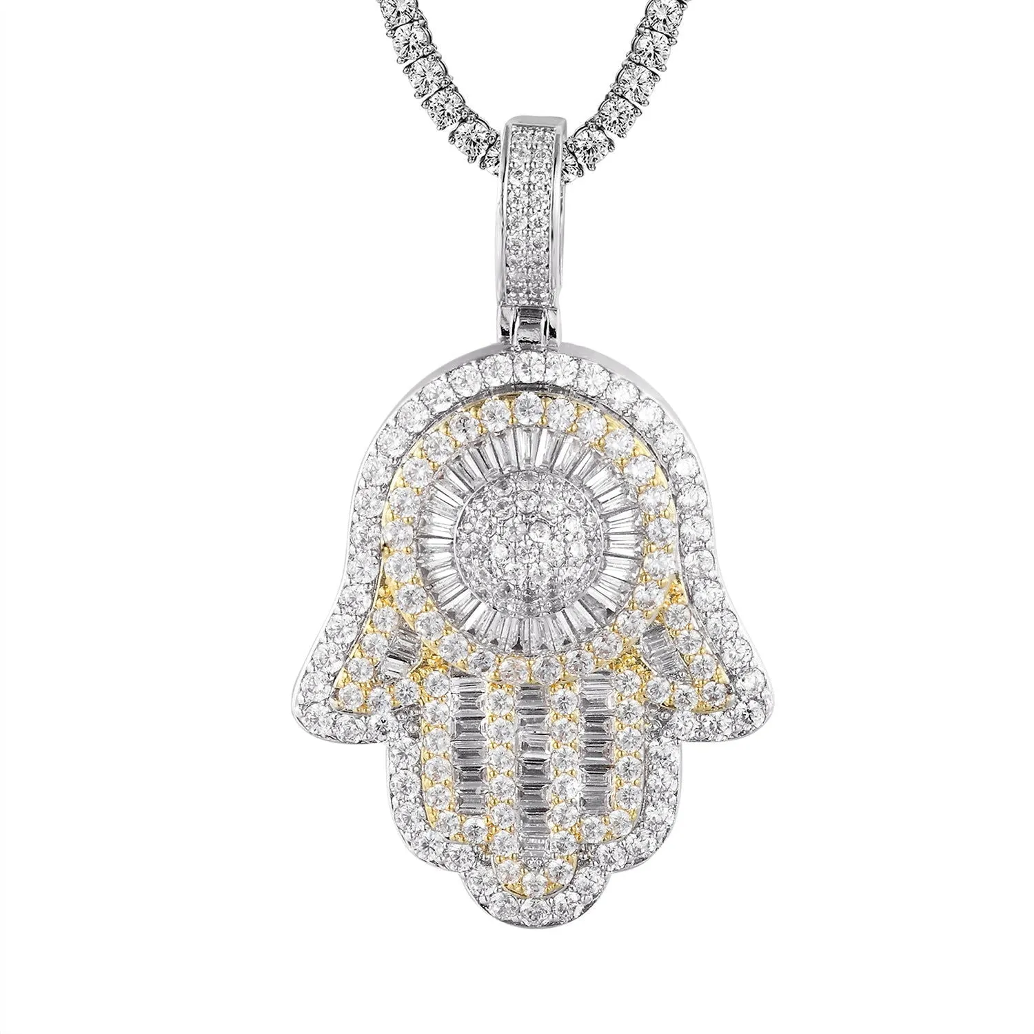 Men's Two Tone Hamsa Hand Spinner Pendant Chain sold by Master Of Bling product image thumbnail 2