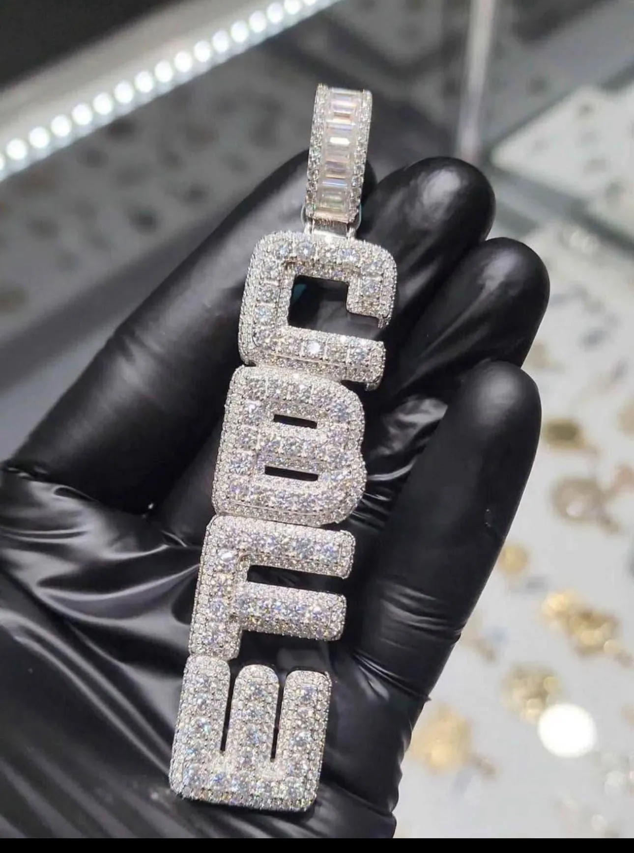 Vertical CBFW Moissanite Pendant 925 Silver Custom sold by Master Of Bling product image thumbnail 3