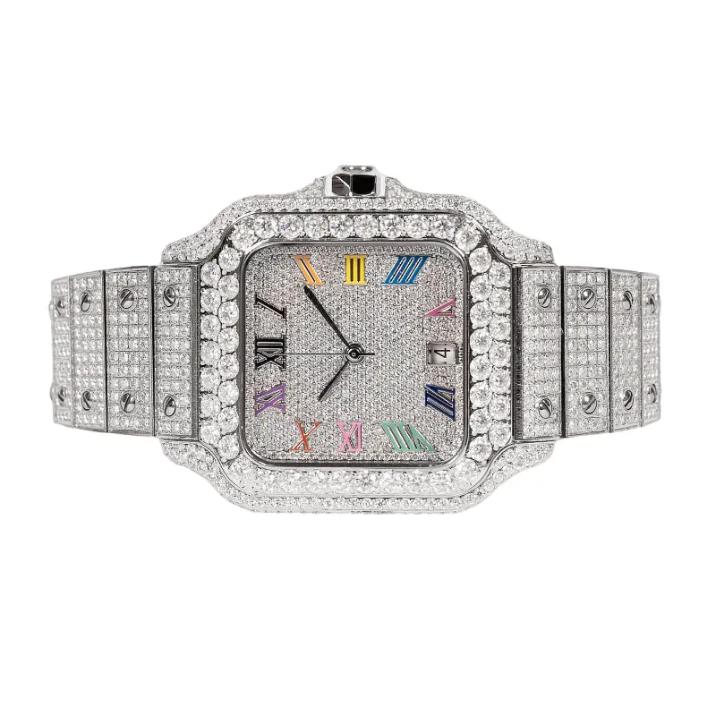 Mens Moissanite Watch 41mm Candy Dial Luxury made by Master Of Bling
