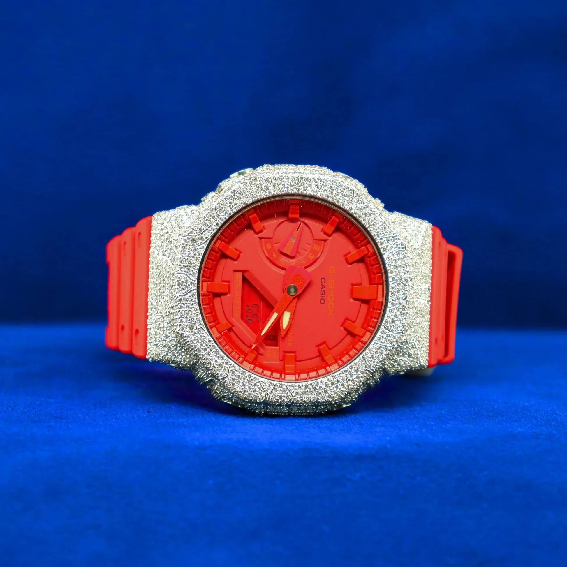Custom G-Shock Red Phantom Moissanite Watch sold by Master Of Bling