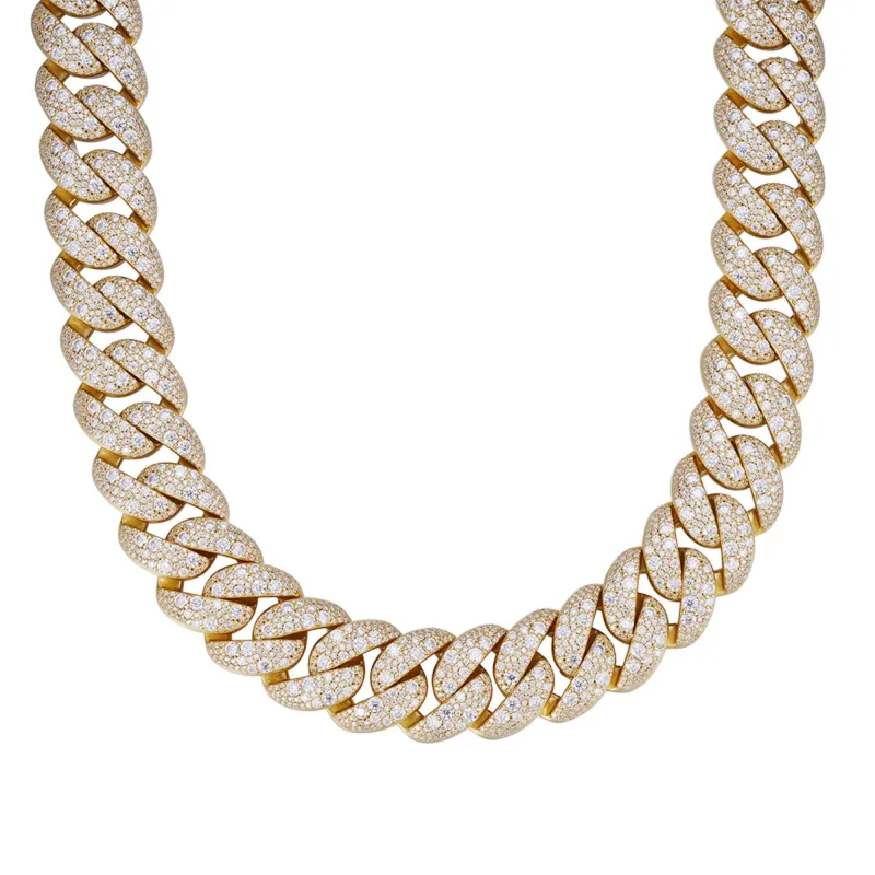 22mm Mosaic Set Cuban Moissanite Chain 925 sold by Master Of Bling