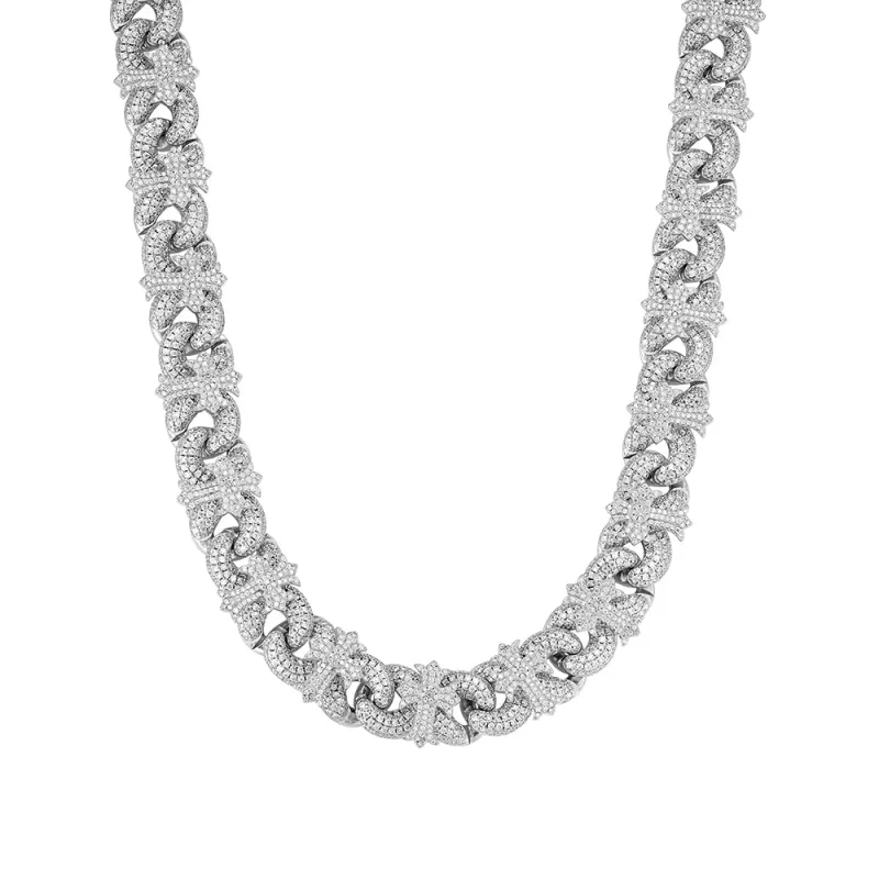 Chrome Heart Cuban Necklace Moissanite Silver 15mm made by Master Of Bling