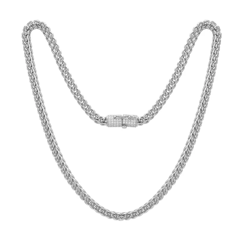 Stainless Steel 30" 6mm 14k White Gold Finish Franco Chain Custom Bling Lock Design sold by Master Of Bling