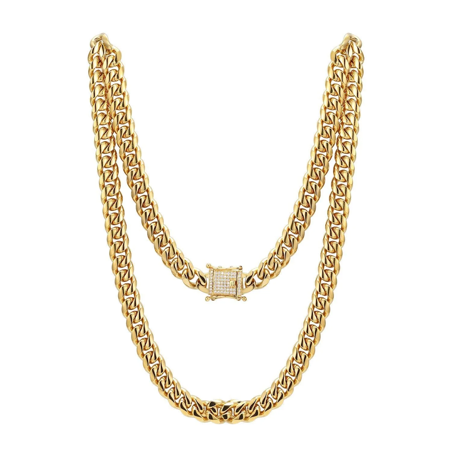 Men's Stainless Steel 14mm Miami Cuban Link 14k Gold Finish Chain 24" Designer out new Lock sold by Master Of Bling