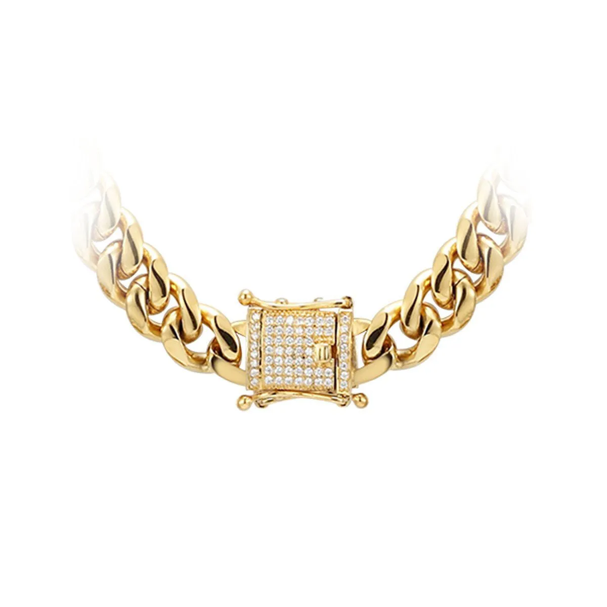 Men's Stainless Steel 14mm Miami Cuban Link 14k Gold Finish Chain 24" Designer out new Lock sold by Master Of Bling product image thumbnail 2