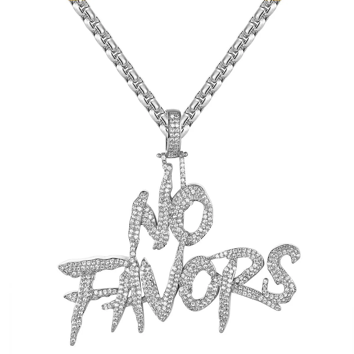 Men's No Favors Designer Custom Pendant Chain White Gold Finish Icy Charm sold by Master Of Bling