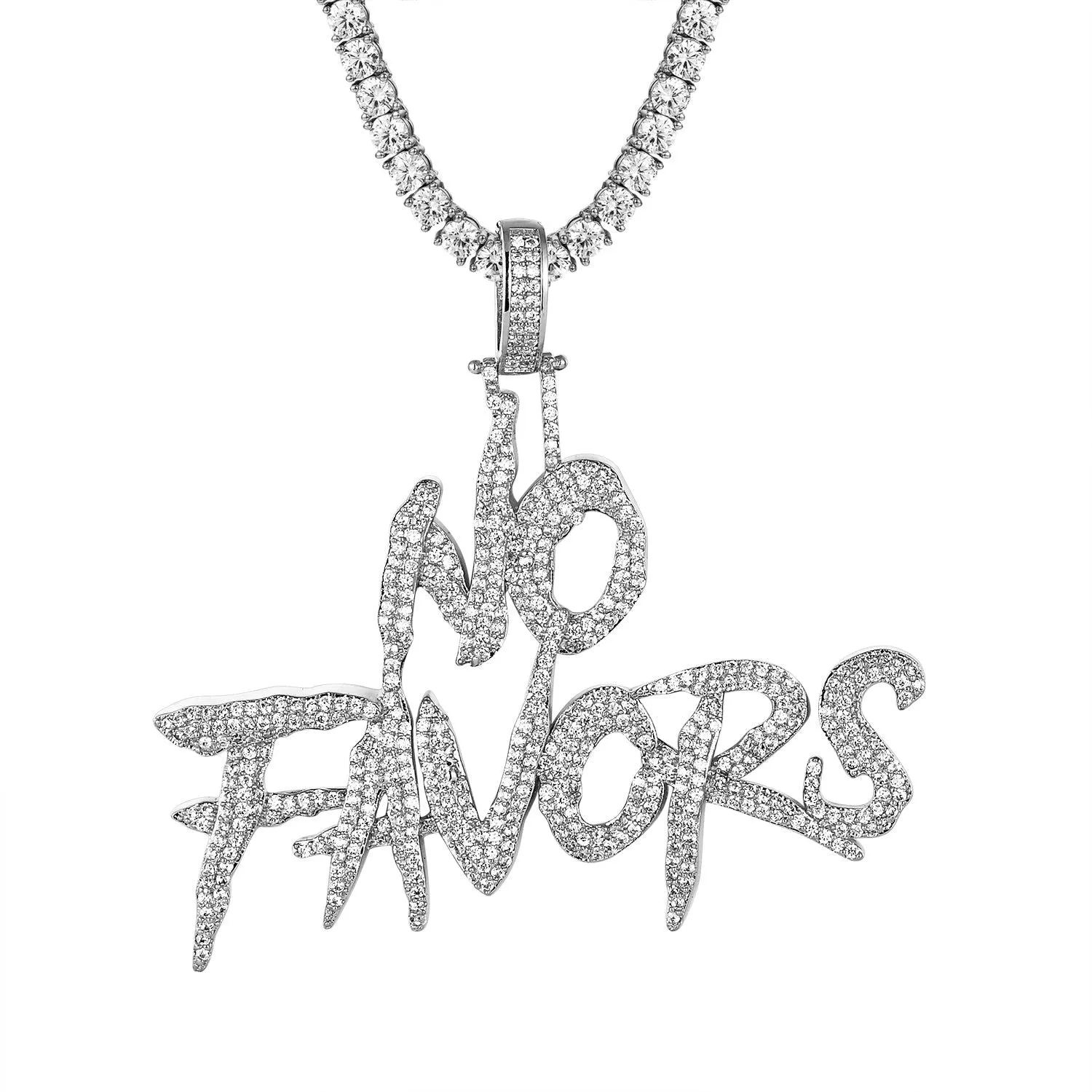 Men's No Favors Designer Custom Pendant Chain White Gold Finish Icy Charm sold by Master Of Bling product image thumbnail 2