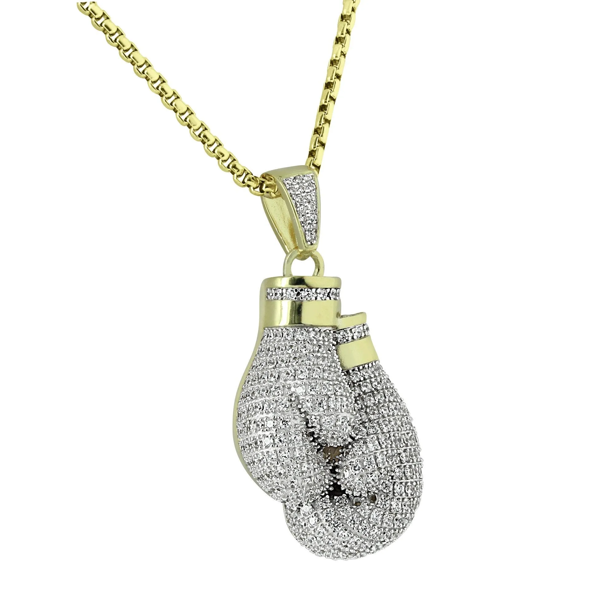 Rocky Balboa Boxing Gloves Pendant 14k Gold Finish Stainless Steel Chain sold by Master Of Bling