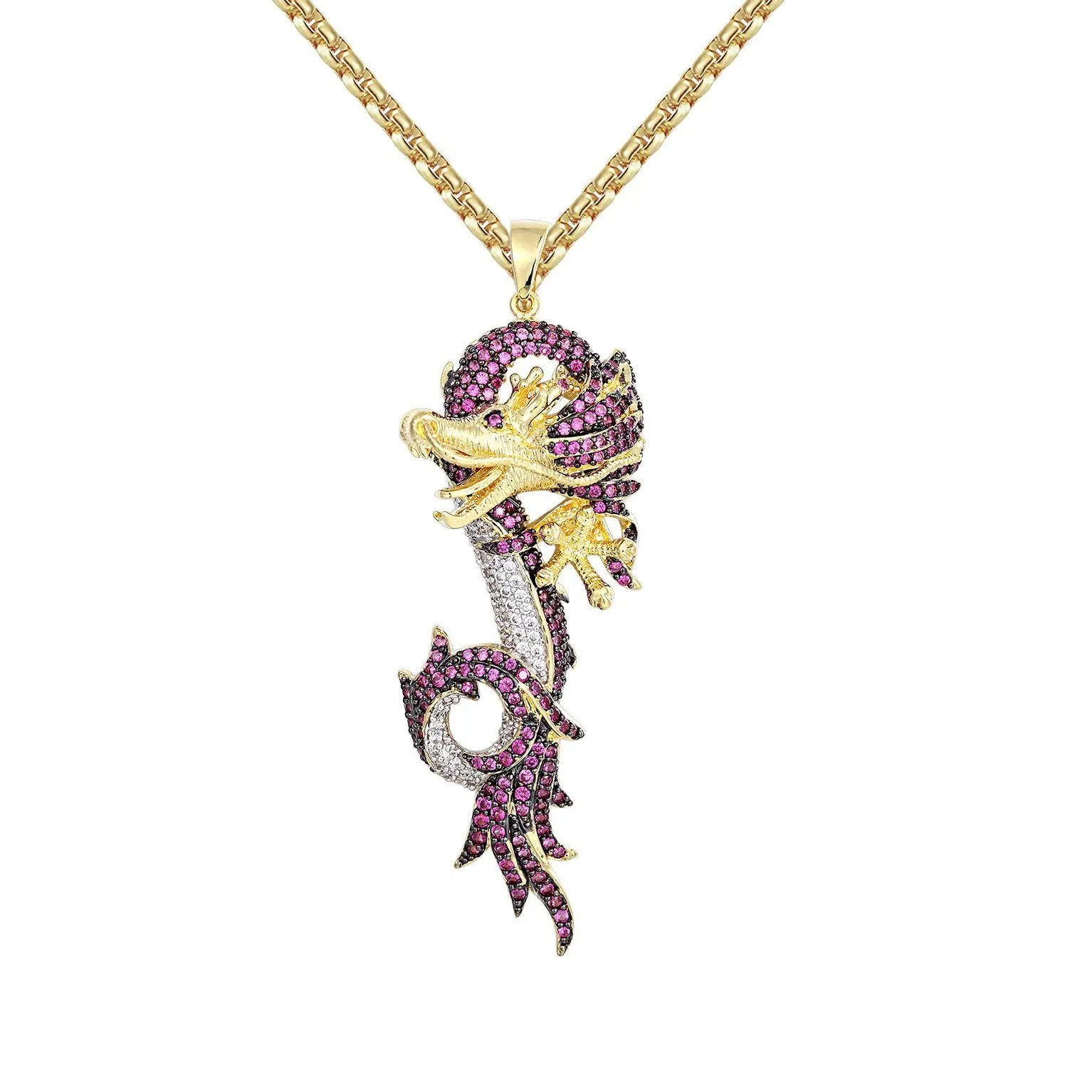 Pink Custom Chinese Dragon Pendant Free Chain sold by Master Of Bling