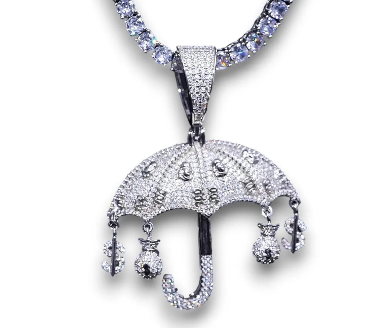 Moissanite Diamond Umbrella Money Bag Pendant Custom Iced 925 Silver sold by Master Of Bling
