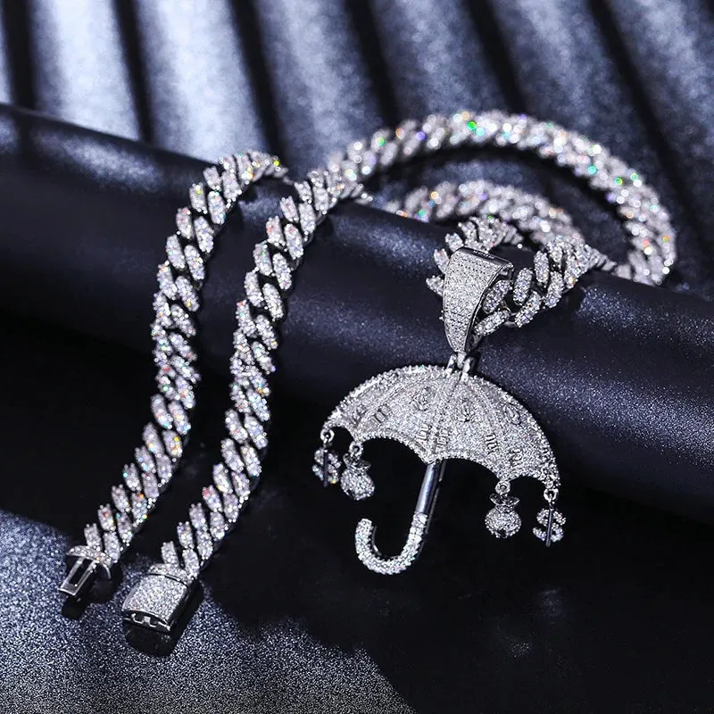 Moissanite Diamond Umbrella Money Bag Pendant Custom Iced 925 Silver sold by Master Of Bling product image thumbnail 4