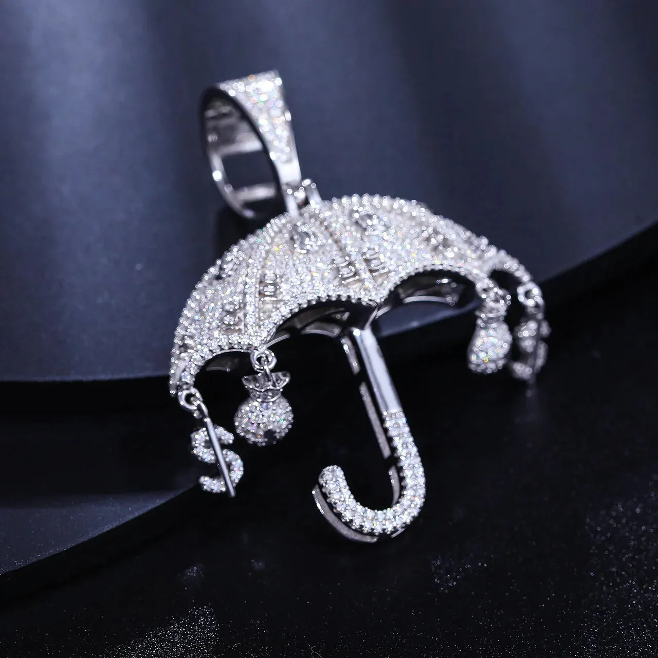 Moissanite Diamond Umbrella Money Bag Pendant Custom Iced 925 Silver sold by Master Of Bling product image thumbnail 2