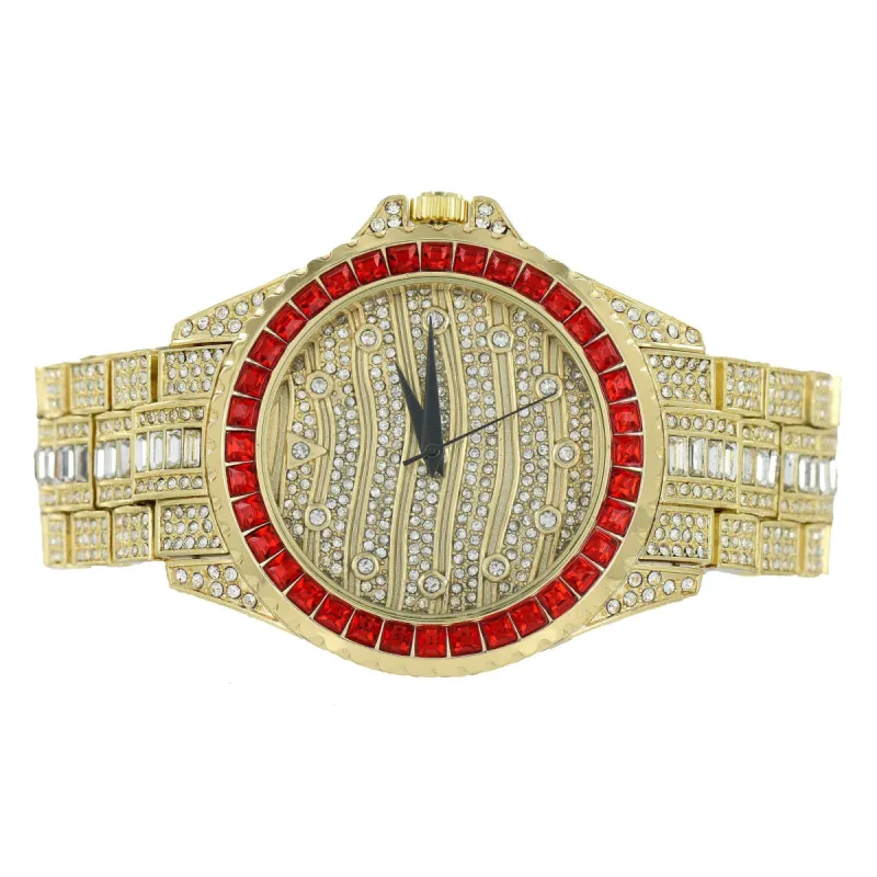Red Princess Cut Watch Gold Finish Men Joe Rodeo Look sold by Master Of Bling