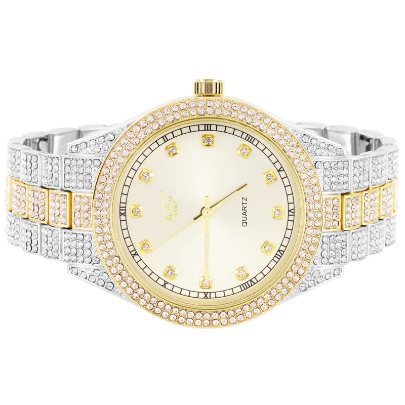 Two Tone Bling Band Bezel Round Face Watch Adjustable Links sold by Master Of Bling