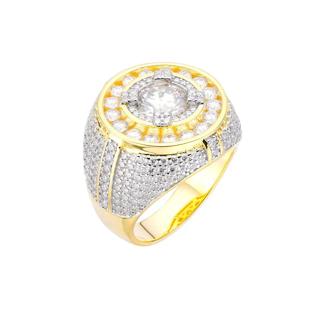 Moissanite Mens Solitaire Round Ring 925 Silver 14k Gold Finish sold by Master Of Bling