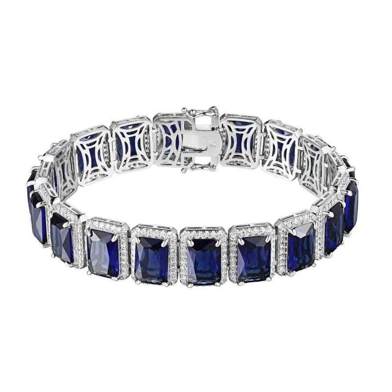 Hip Hop  Blue Ruby CZ Solitaire Bracelet Men Rick Ross Simulated Diamond sold by Master Of Bling