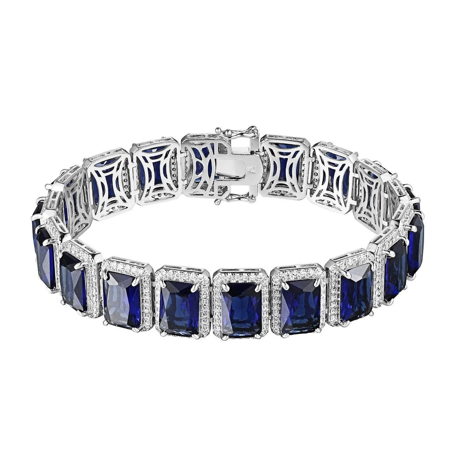 Hip Hop Blue Ruby CZ Solitaire Bracelet Men Rick Ross Simulated Diamond sold by Master Of Bling