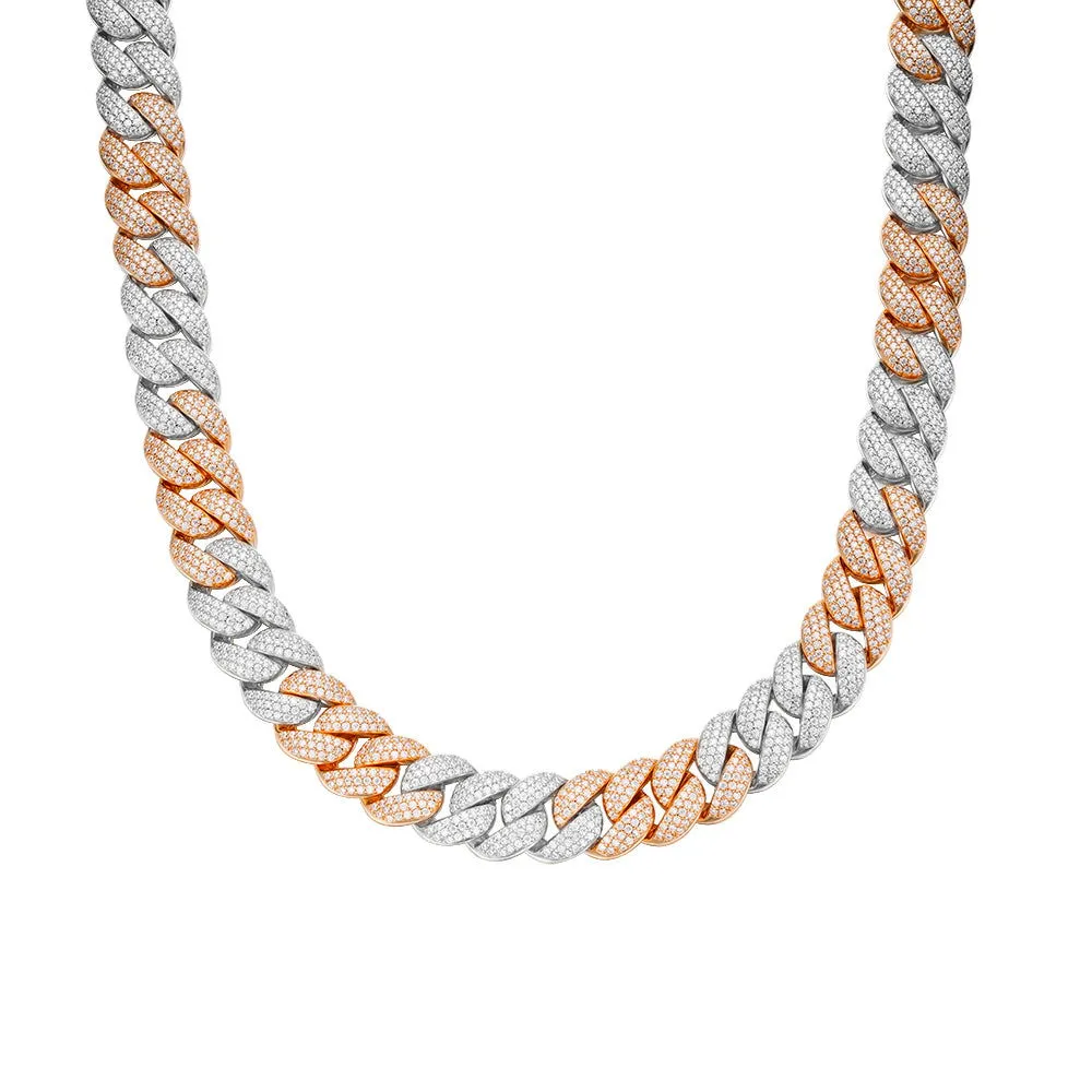 925 Silver Moissanite 15mm 22 Inch Cuban White Rose Two Tone Necklace sold by Master Of Bling