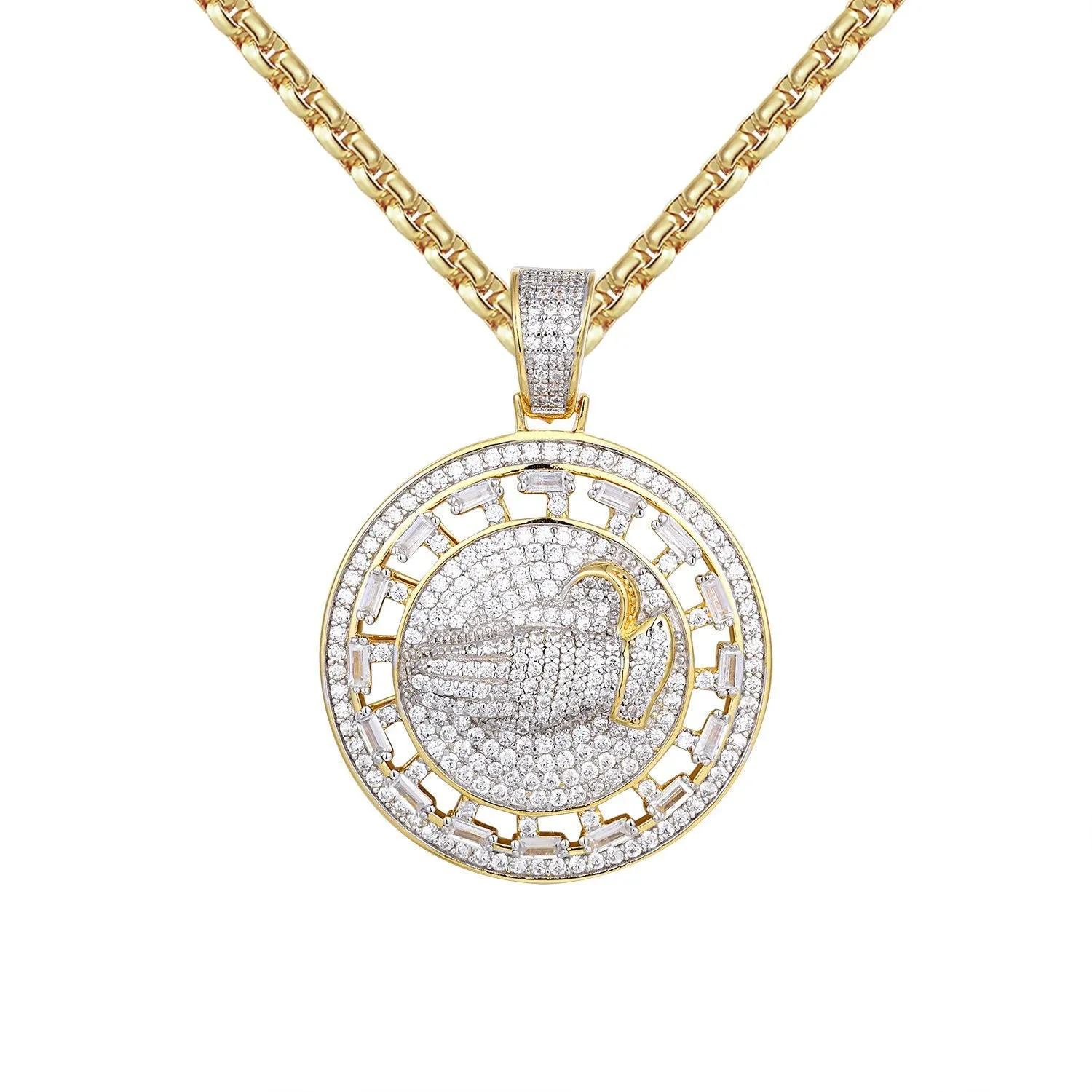 Custom Silver Praying hands Spinner Circle Pendant Set sold by Master Of Bling