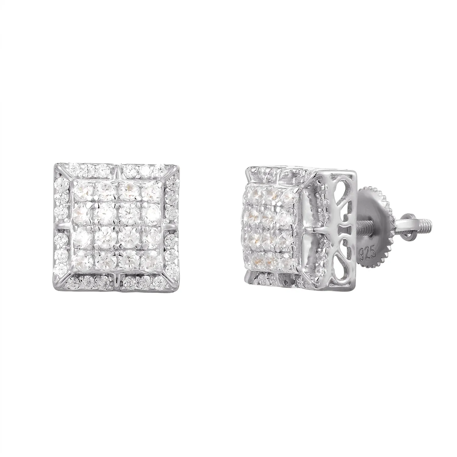 Square Prong .925 Icy Elegant Unisex Screw Back Earrings sold by Master Of Bling