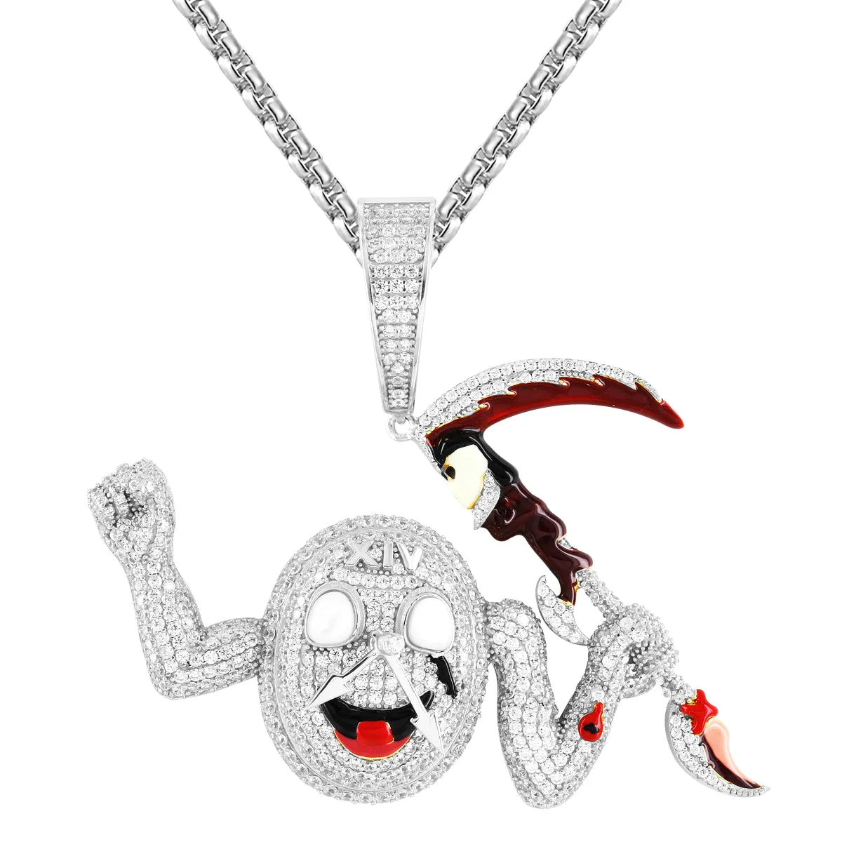 Silver Running Time Devil Clock Micro Pave Hip Hop Pendant sold by Master Of Bling
