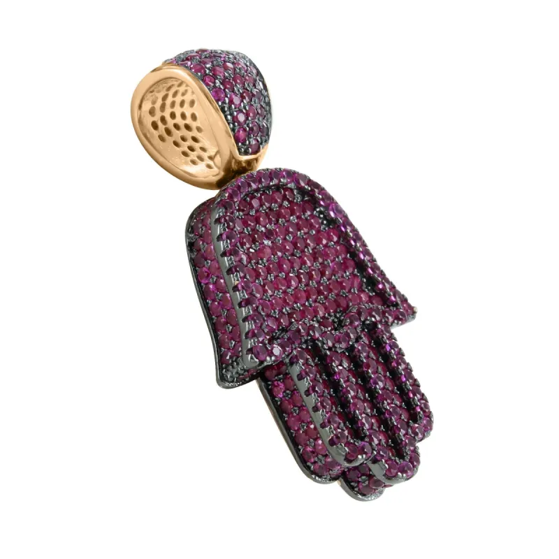 Mens Hamsa Hand Amethyst Lab Diamonds 14K Gold Finish Over Sterling Silver sold by Master Of Bling
