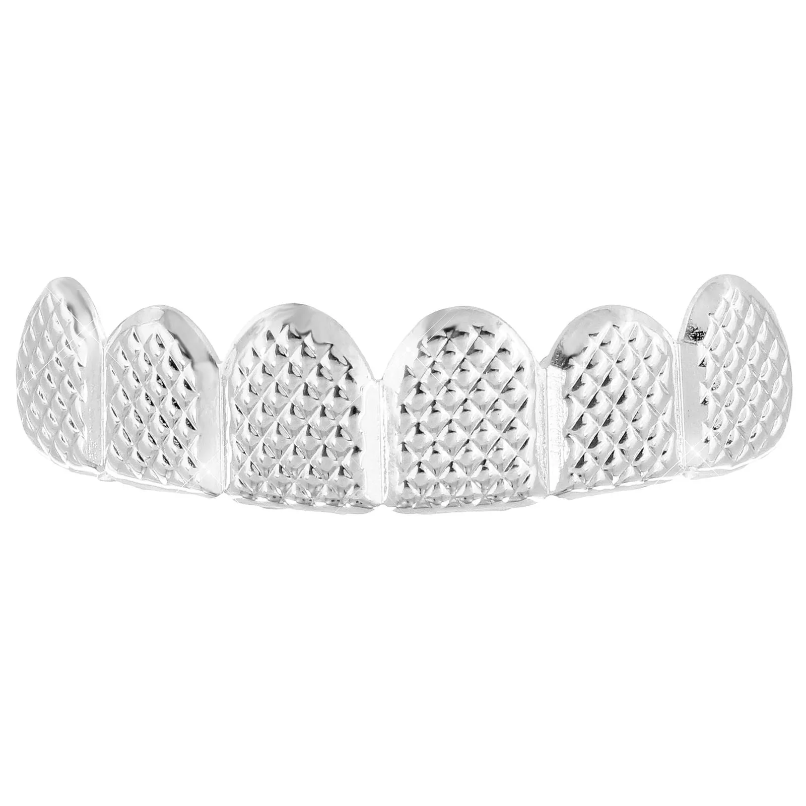 Designer White Gold Finish Top Teeth Mouth Grillz sold by Master Of Bling