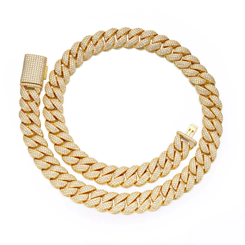 925 Silver Moissanite 15mm 22 Inch Cuban Mens Yellow Tone Necklace sold by Master Of Bling product image thumbnail 2