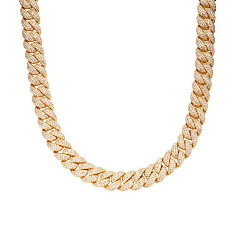 925 Silver Moissanite 15mm 22 Inch Cuban Mens Yellow Tone Necklace sold by Master Of Bling
