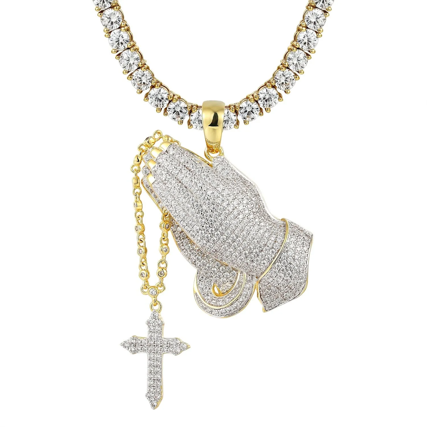 Religious Praying Hands Rosary Pendant Tennis Set sold by Master Of Bling product image thumbnail 2