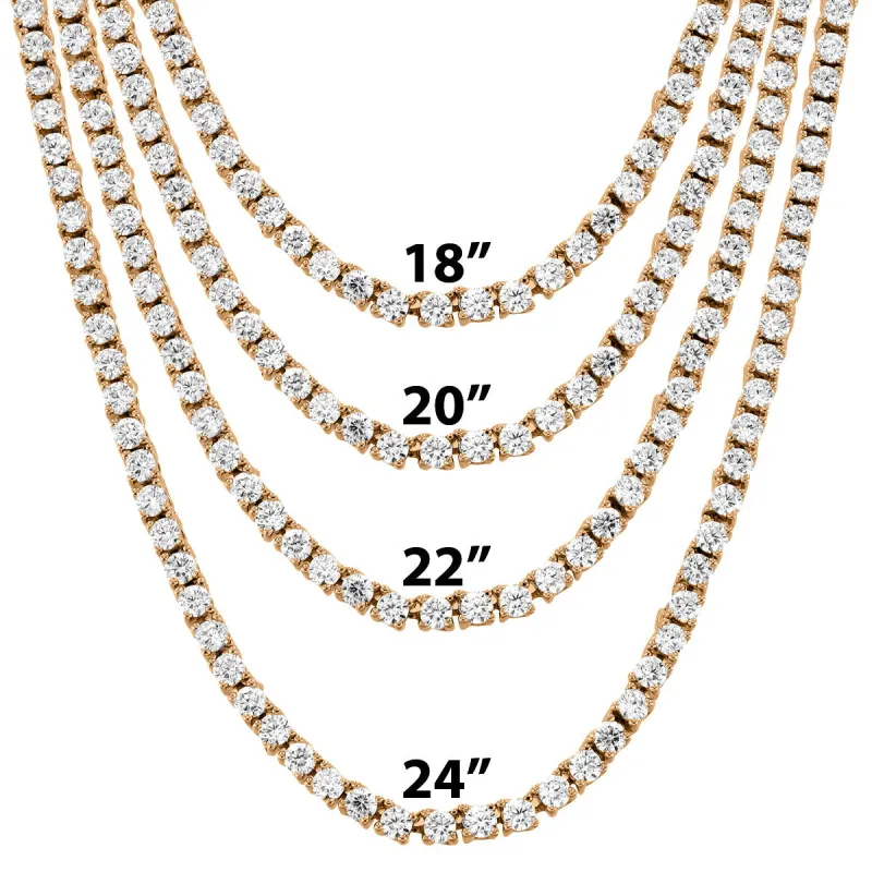 3mm 18"-24" Rose Gold Finish One Row Tennis Hip Hop Chain sold by Master Of Bling