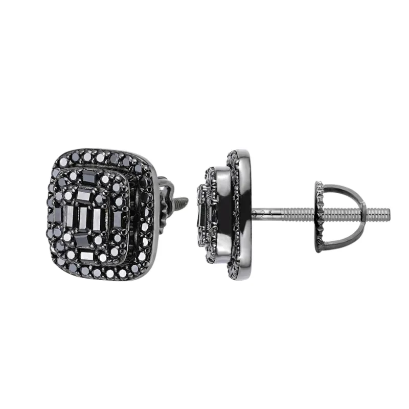Moissanite Diamond Black Square Earrings Sterling Silver Studs sold by Master Of Bling