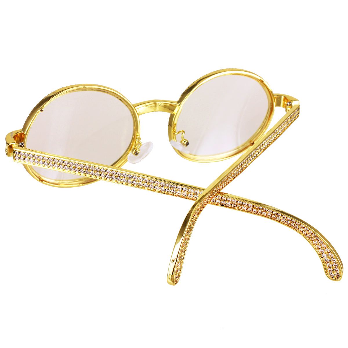 Gold Tone Icy Round Frame Metal Band Custom Glasses sold by Master Of Bling product image thumbnail 2