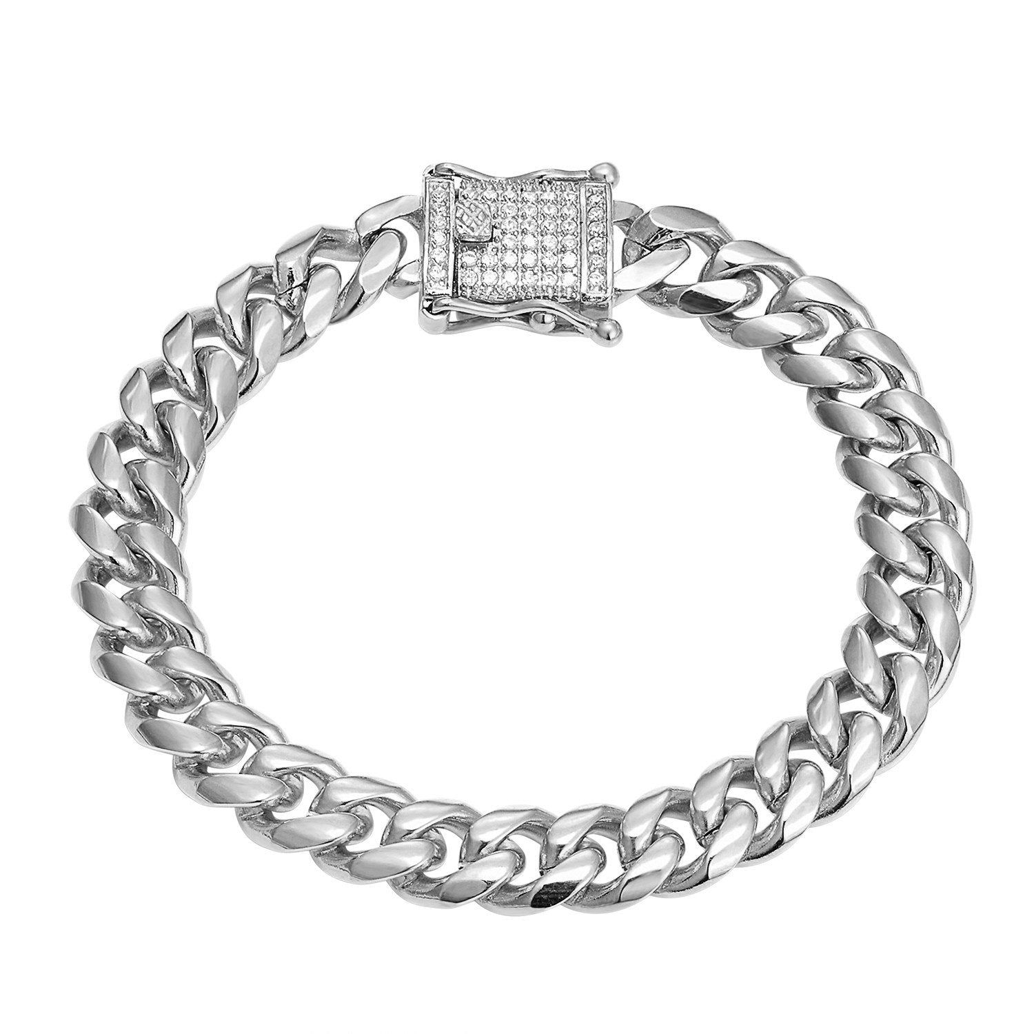 Designer Stainless Steel 14k White Gold Finish 14mm Miami Cuban Link Bracelet New Bling Lock sold by Master Of Bling