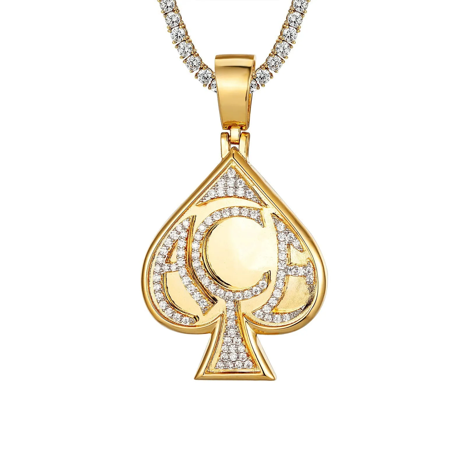 14K Yellow Gold Tone Ace of Spades Icy Custom Hip Hop Pendant sold by Master Of Bling product image thumbnail 2