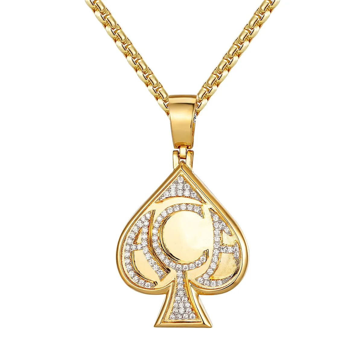 14K Yellow Gold Tone Ace of Spades Icy Custom Hip Hop Pendant sold by Master Of Bling