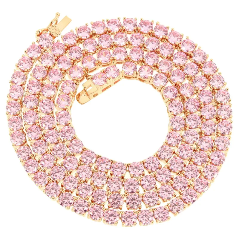 20" 3mm 14k Rose Gold Finish Pink Lab Diamond Tennis Necklace sold by Master Of Bling