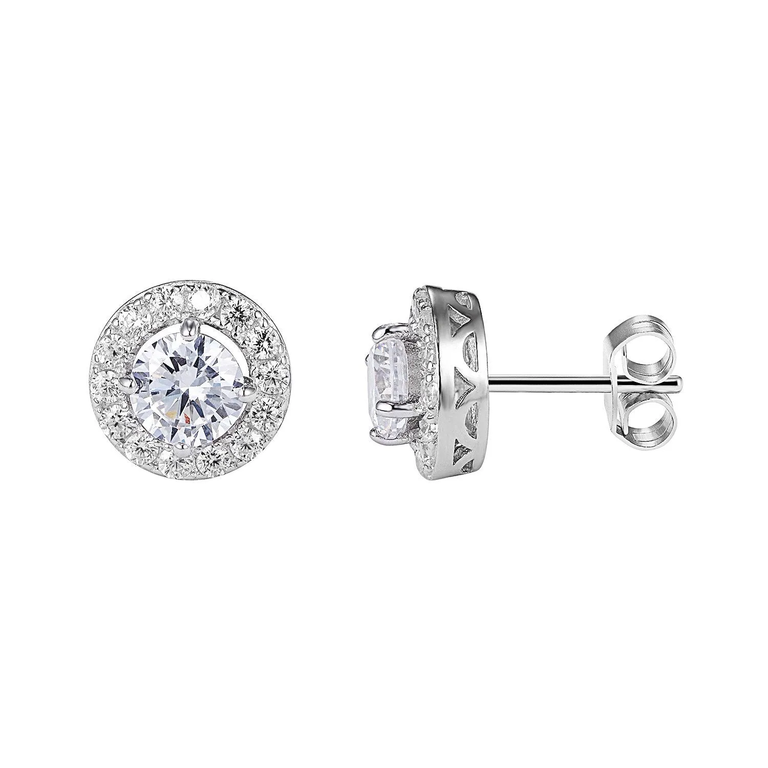 Solitaire Ruby Prong Style Sterling Silver Bling Designer Push Back Earrings sold by Master Of Bling