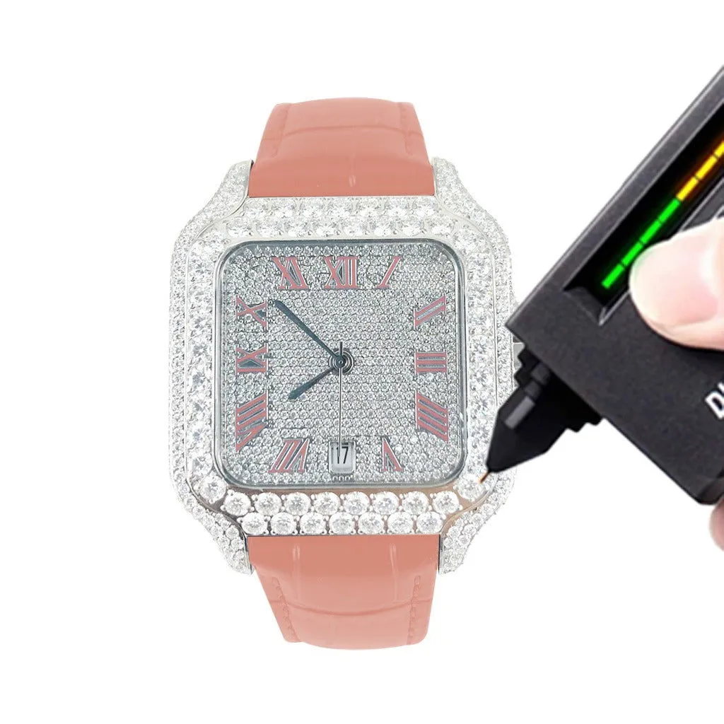 Moissanite Diamond Pink Leather Watch Designer Men Women New sold by Master Of Bling product image thumbnail 3