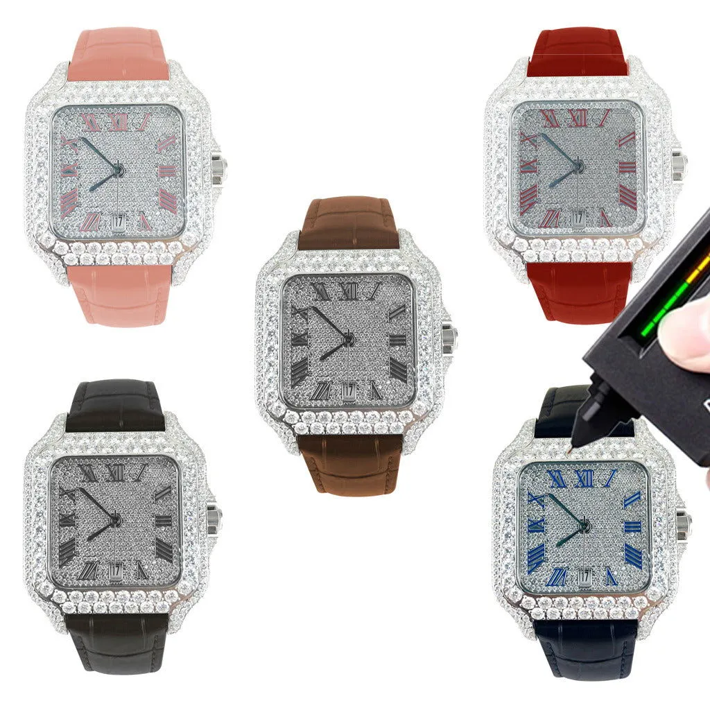 Moissanite Diamond Pink Leather Watch Designer Men Women New sold by Master Of Bling product image thumbnail 4
