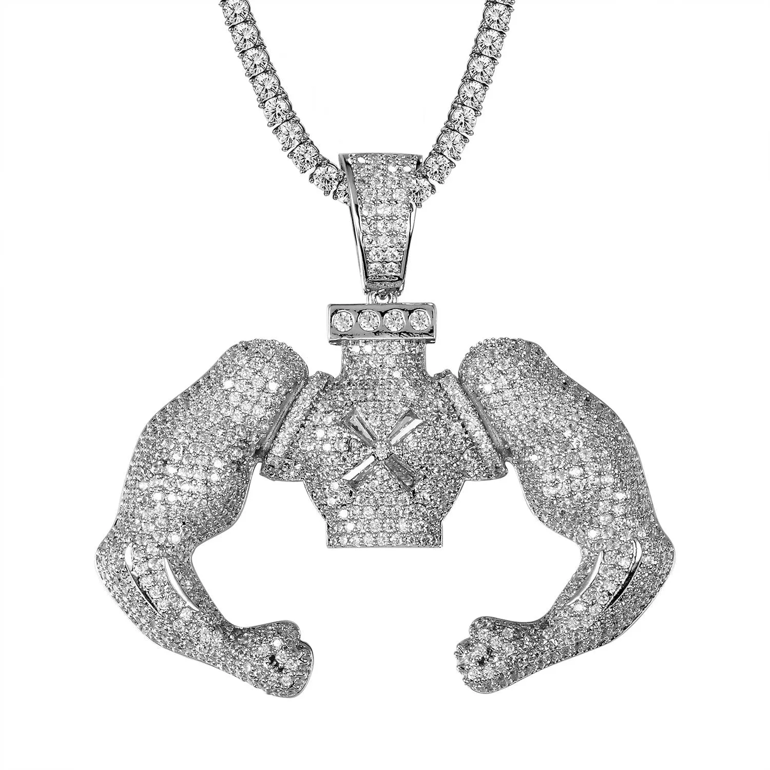 14K White Gold Tone Bicep Muscle Icy Custom Hip Hop Pendant sold by Master Of Bling product image thumbnail 2